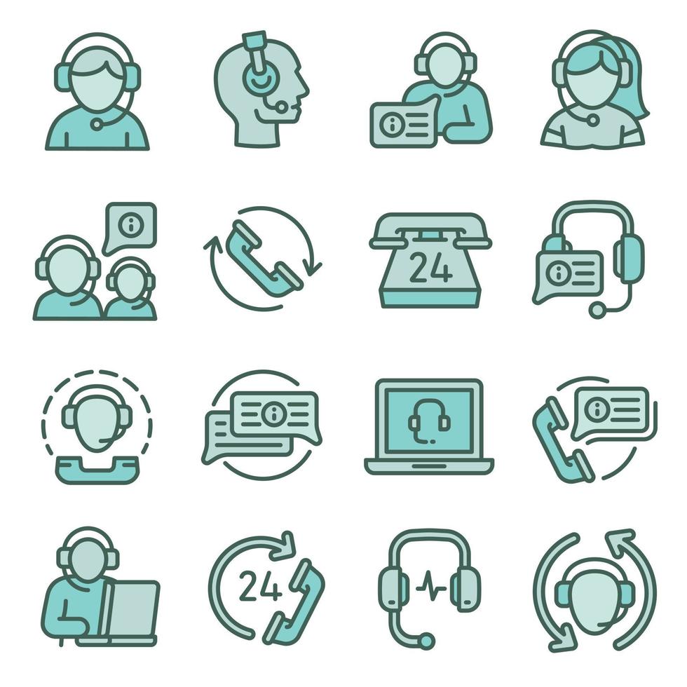 Call center employees icons set outline vector. Contact dispatch vector