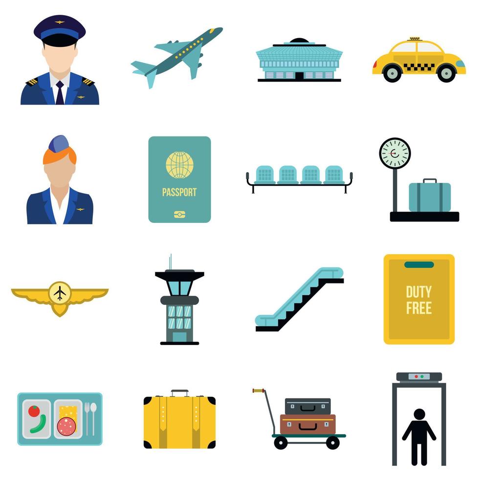 iconos planos del aeropuerto vector