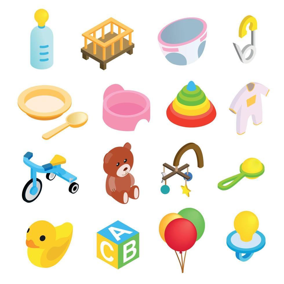 Baby isometric 3d icon set vector