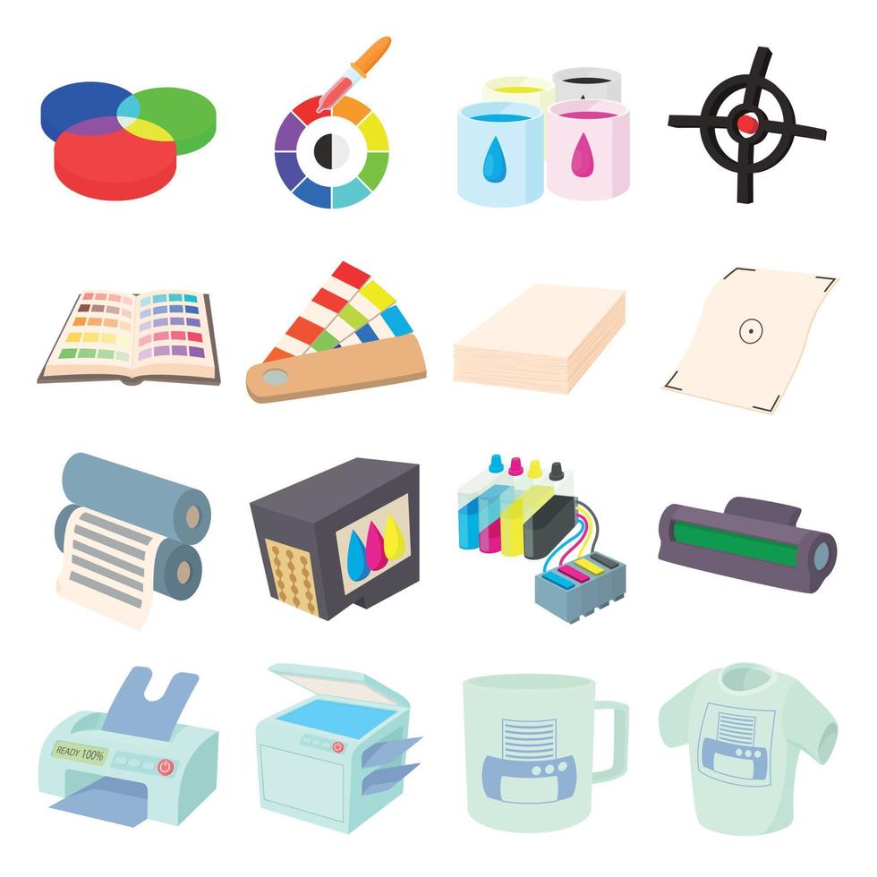 Printing icons set in cartoon style vector