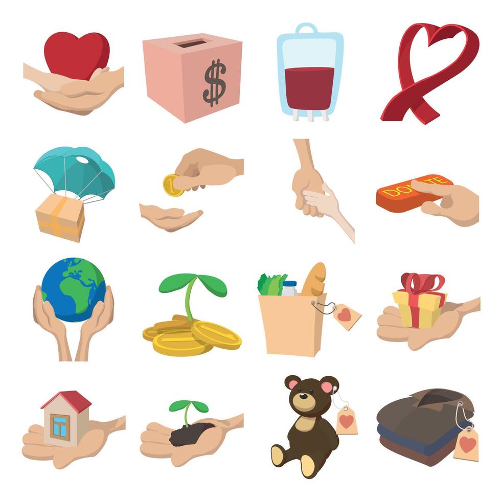 Donate given cartoon icons set vector