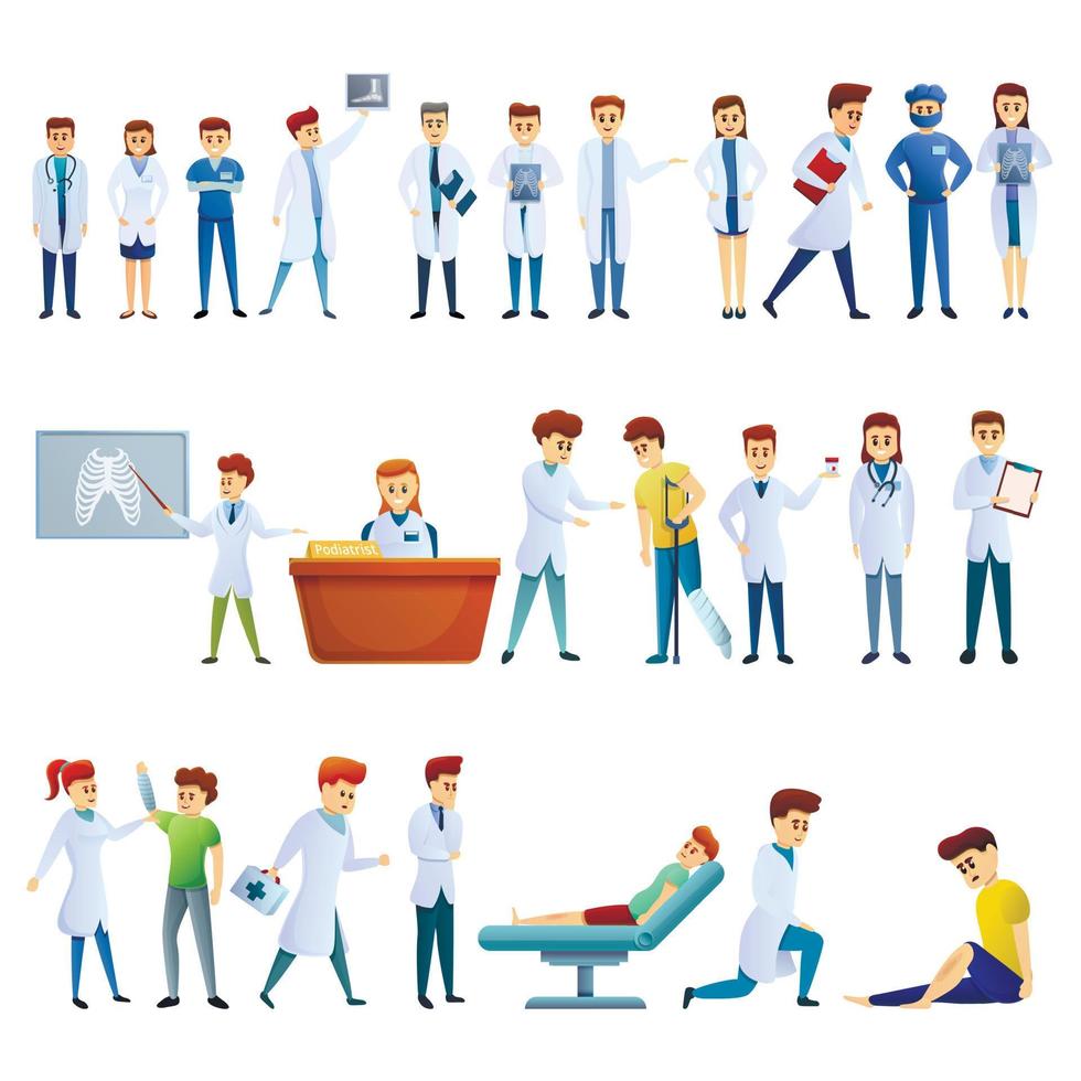 Podiatrist icons set, cartoon style vector