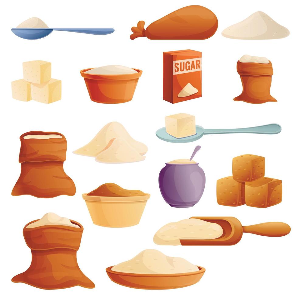 Sugar icons set, cartoon style vector