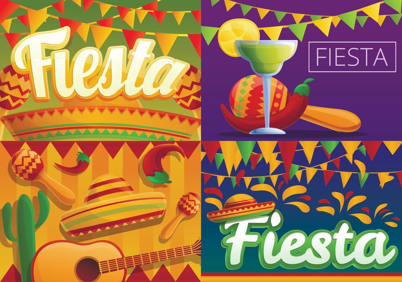 Fiesta banner set, cartoon style vector