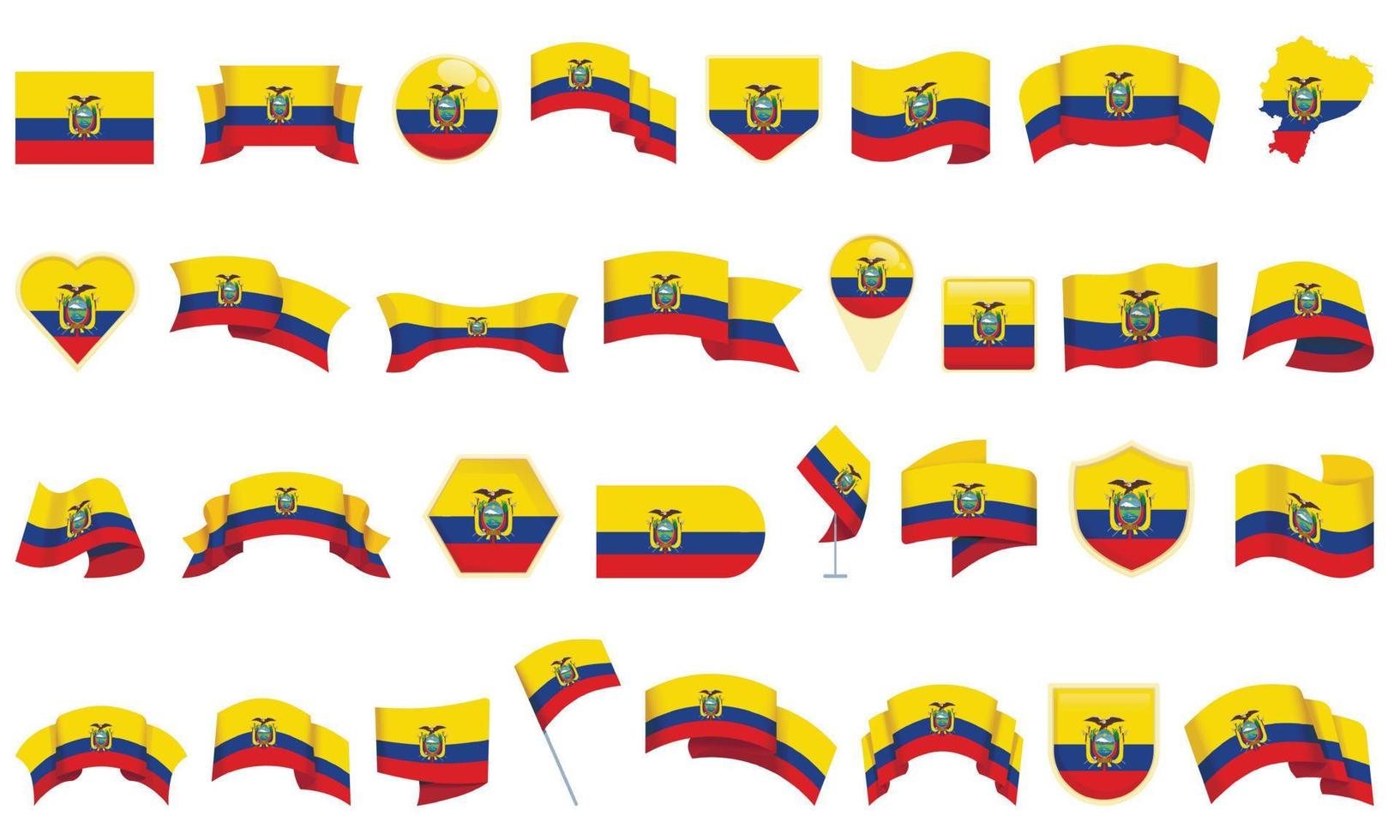 Ecuador icons set cartoon vector. Vacation flag vector