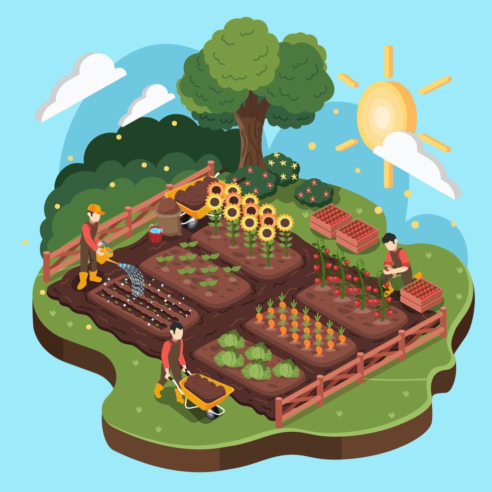 Isometric of Summer Gardening Concept vector