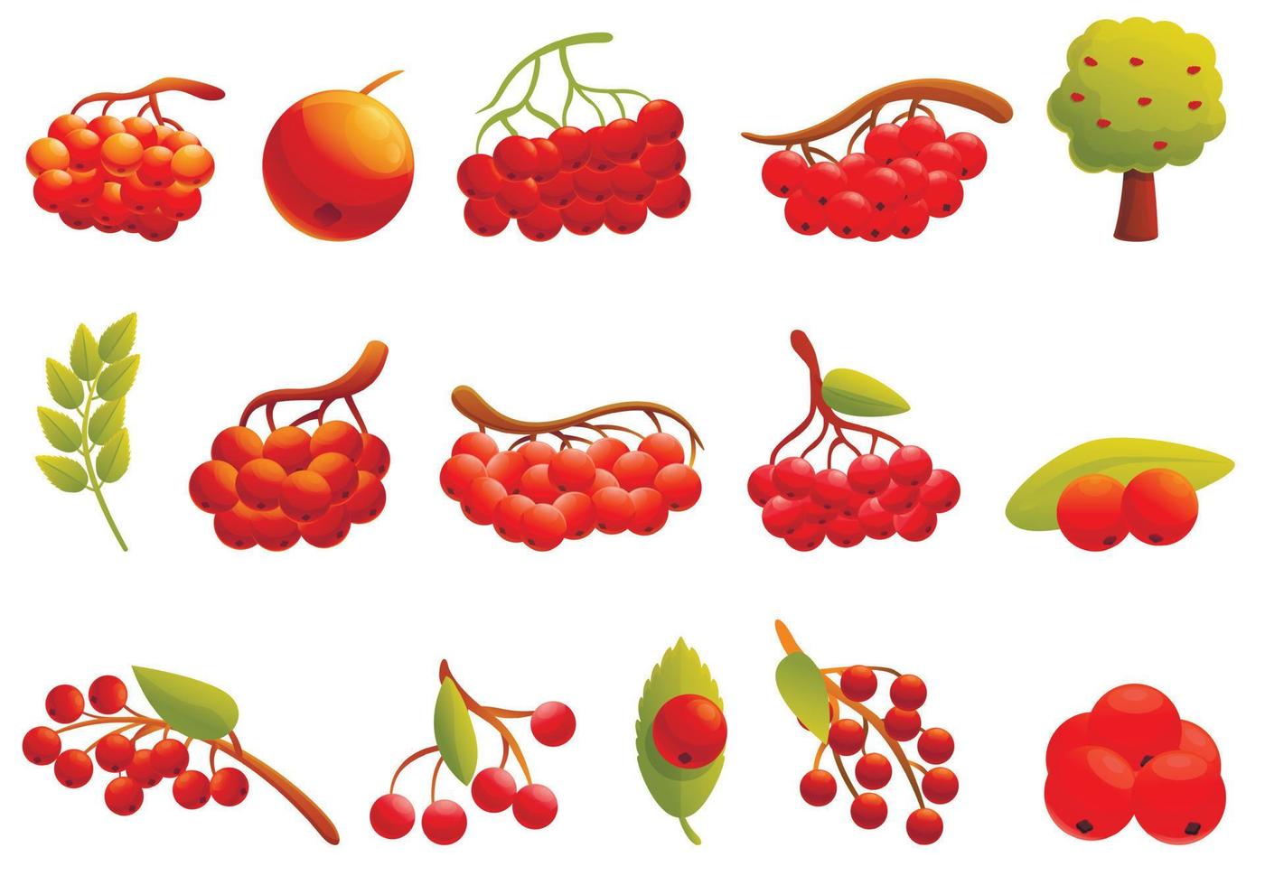 Rowan icons set, cartoon style vector