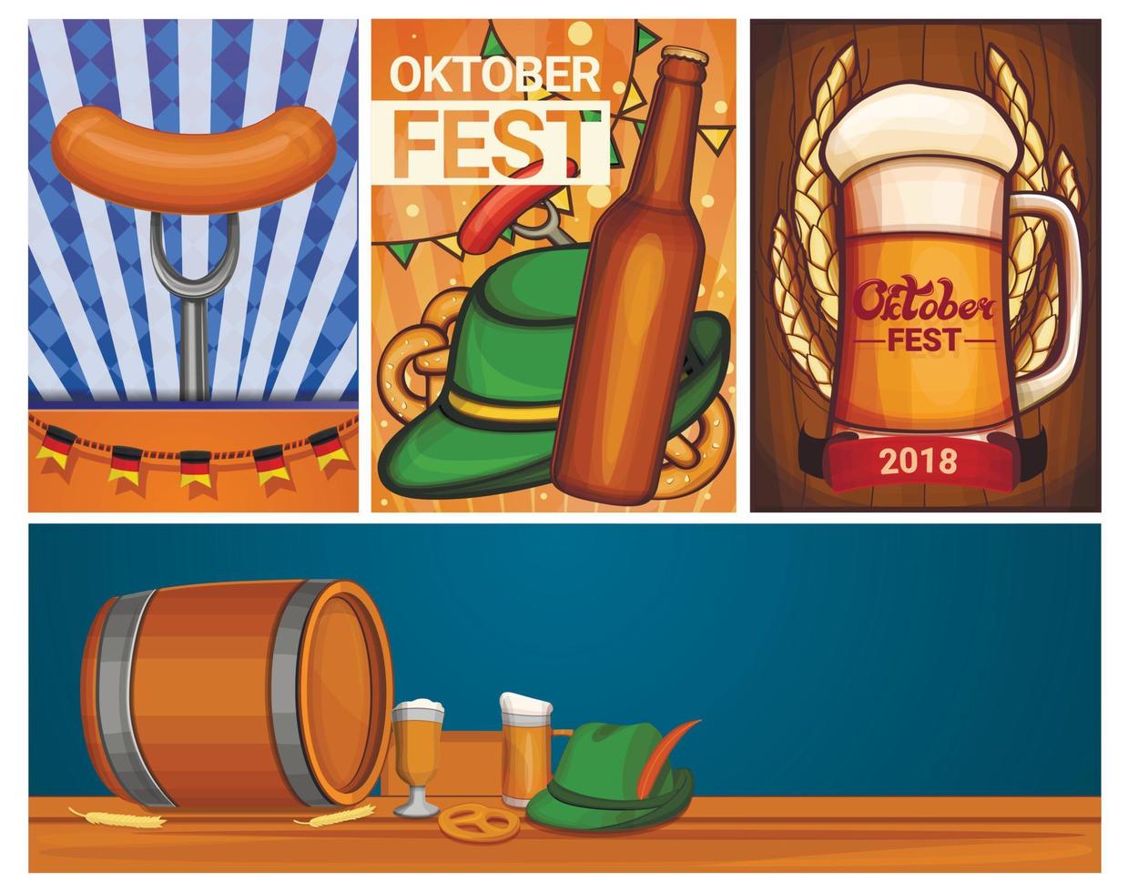 Oktoberfest banner set, cartoon style vector