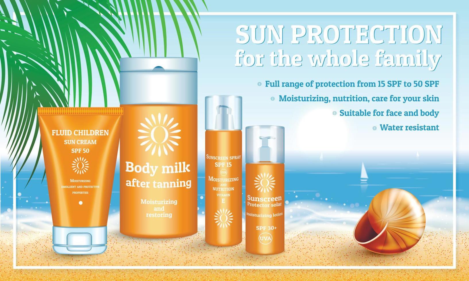 Sunscreen concept banner, realistic style vector