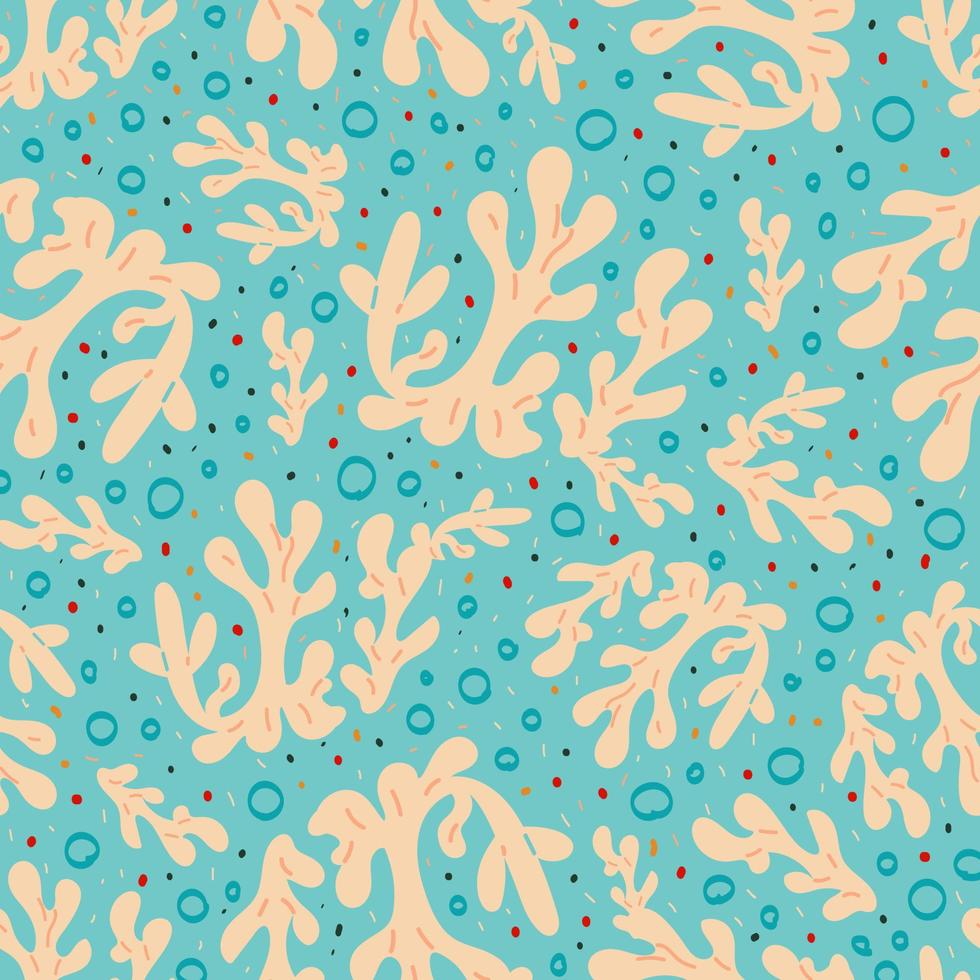 Marine seamless background with corals and bubbles on a blue background vector