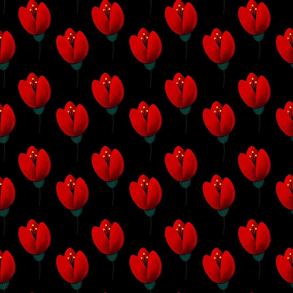 patrón sin fisuras de tulipanes rojos vector