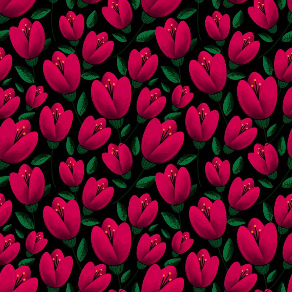 pink flowers tulips seamless pattern vector