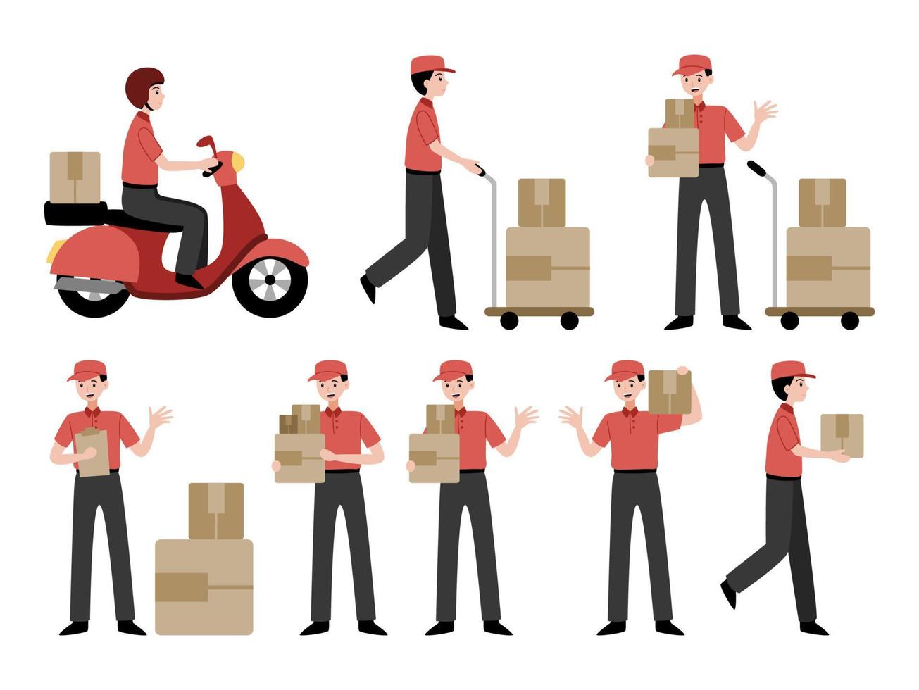 Delivery courier vector flat character collection