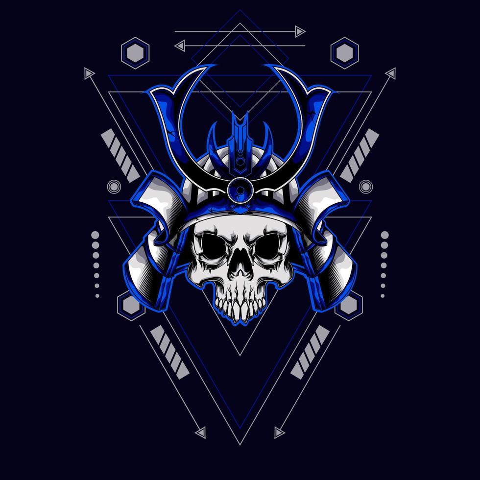 samurai skull helmet with sacred geometry for t-shirt design vector