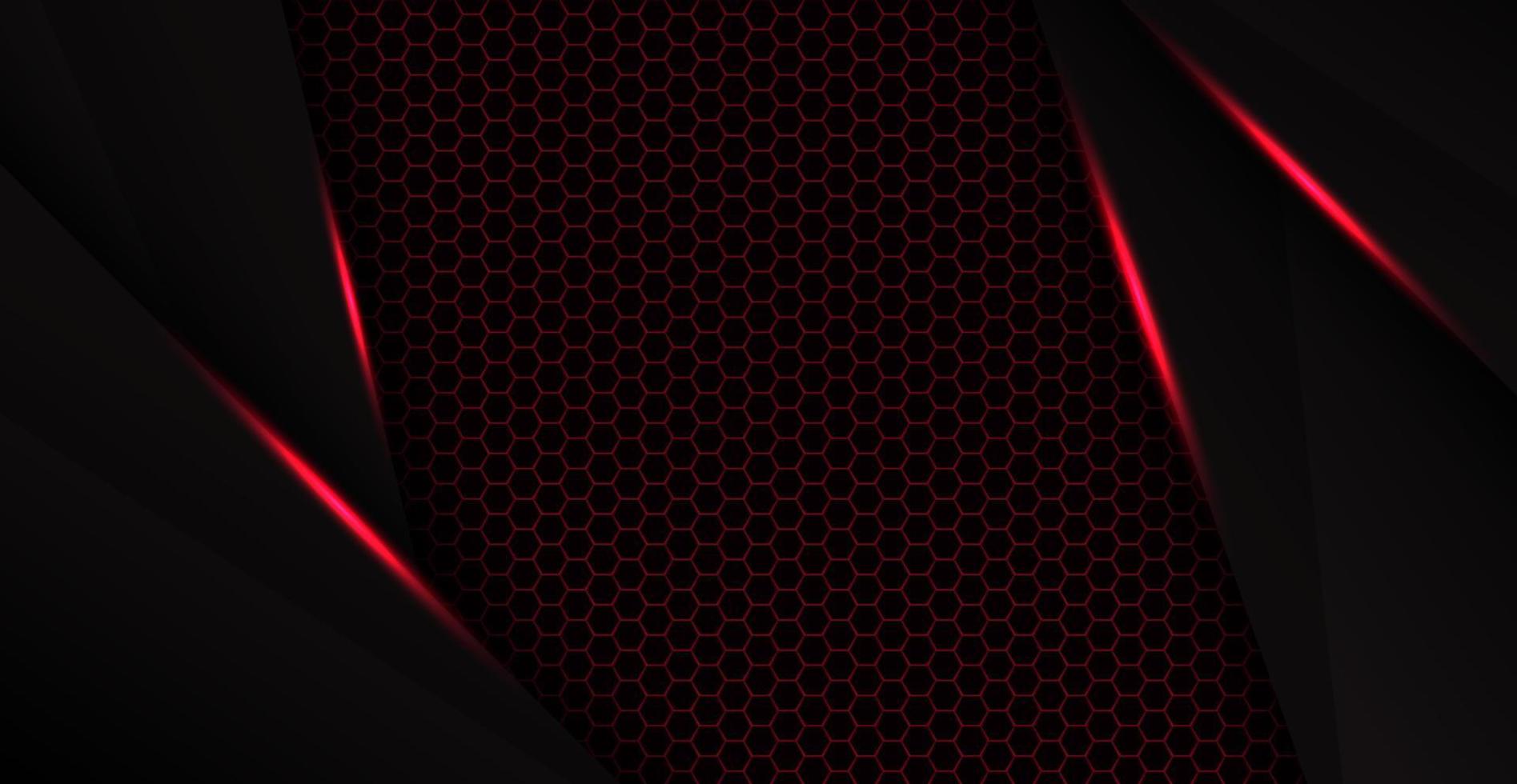 concepto de triángulo de tecnología de diseño de marco de espacio negro rojo abstracto con fondo de textura hexagonal. eps10 vector