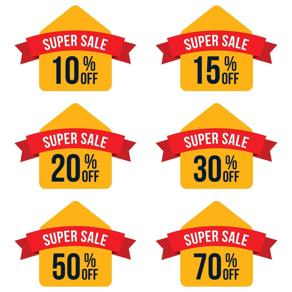 Sale tags set vector badges up to 10 off, 15,20, 30, 50,70 percent off big sale and discount offer banner design