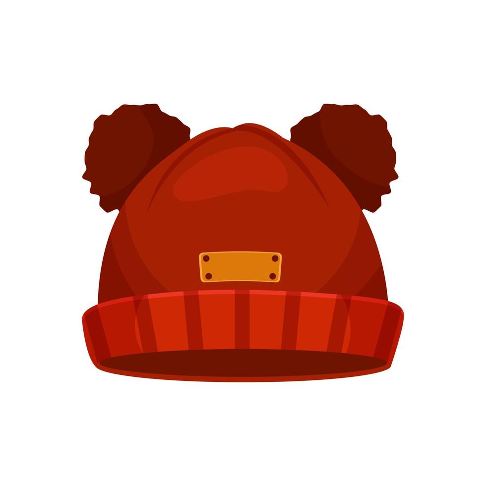 Cartoon childrens autumn or winter hat in red. Vector clipart for autumn or winter design.
