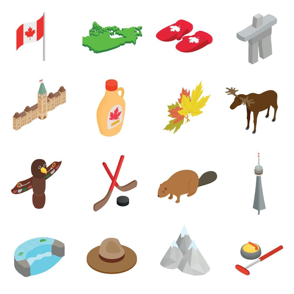 Canada isometric 3d icons set vector