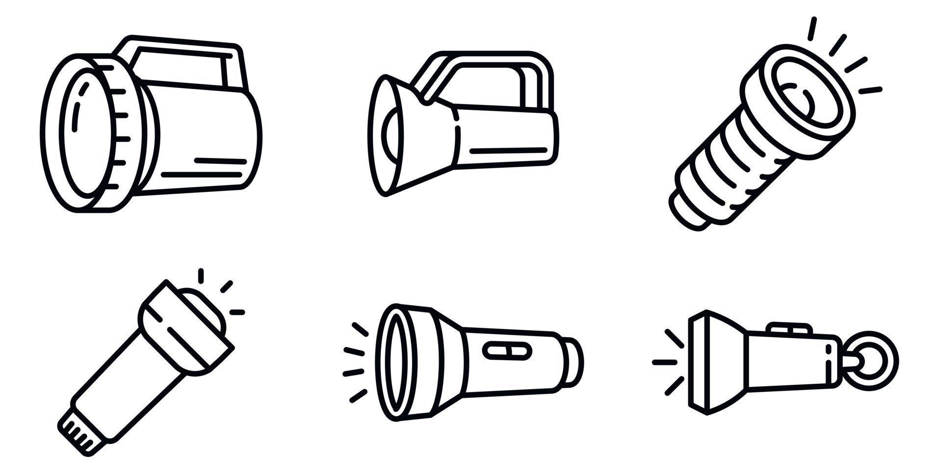 Flashlight icons set, outline style vector