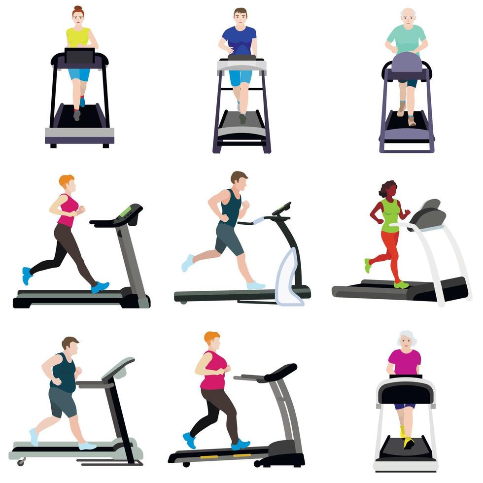 Treadmill icons set, flat style vector