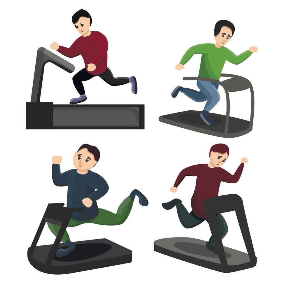 Treadmill icons set, cartoon style vector