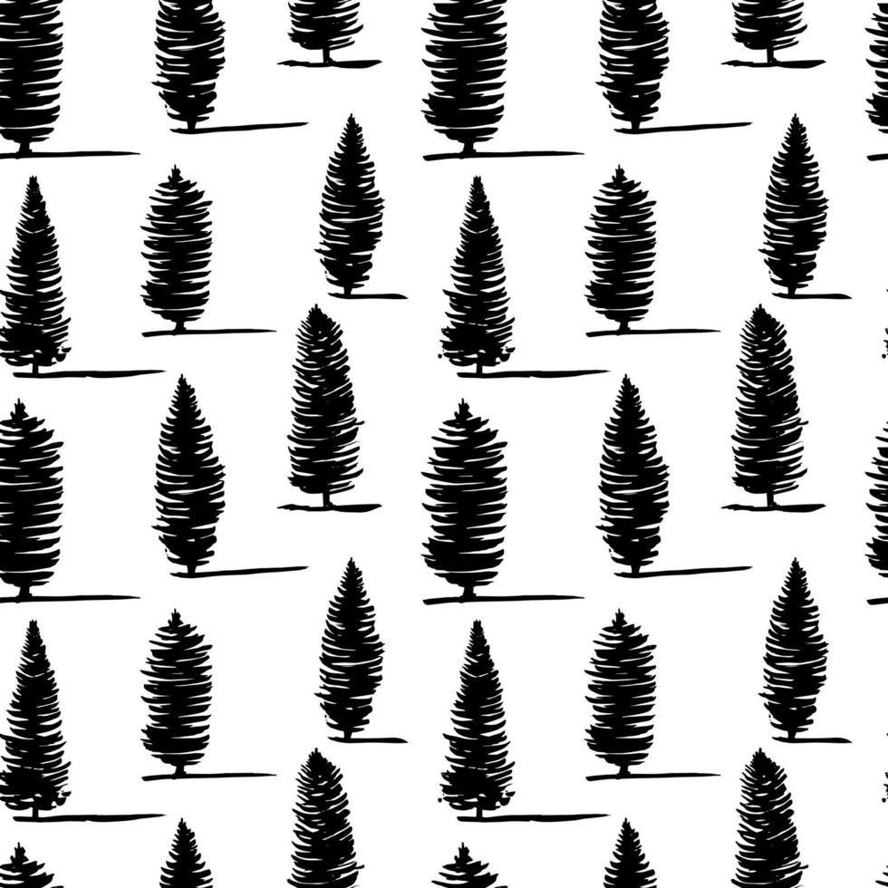 Different pine and fir tree seamless pattern. Vector fir tree and pine seamless pattern