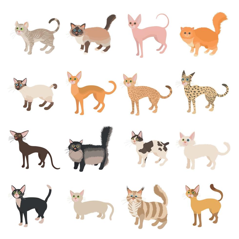Cat icons set, cartoon style vector