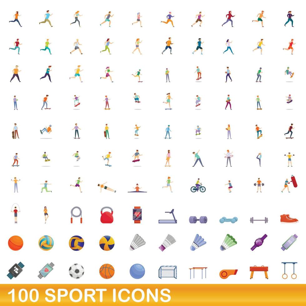 100 sport icons set, cartoon style vector