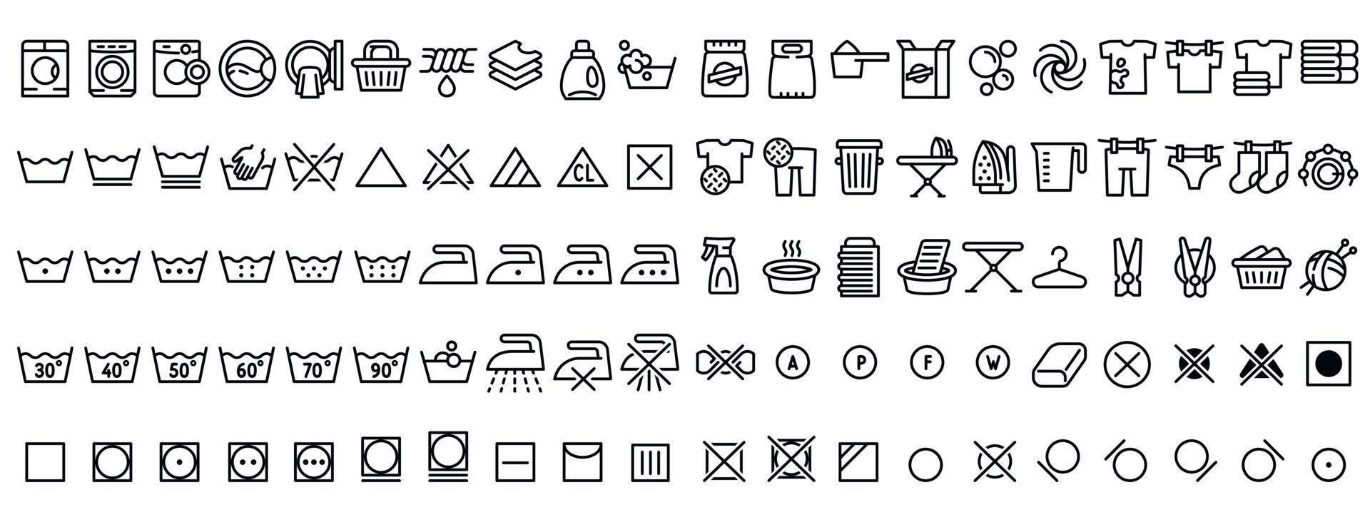 Laundry icons set, outline style vector