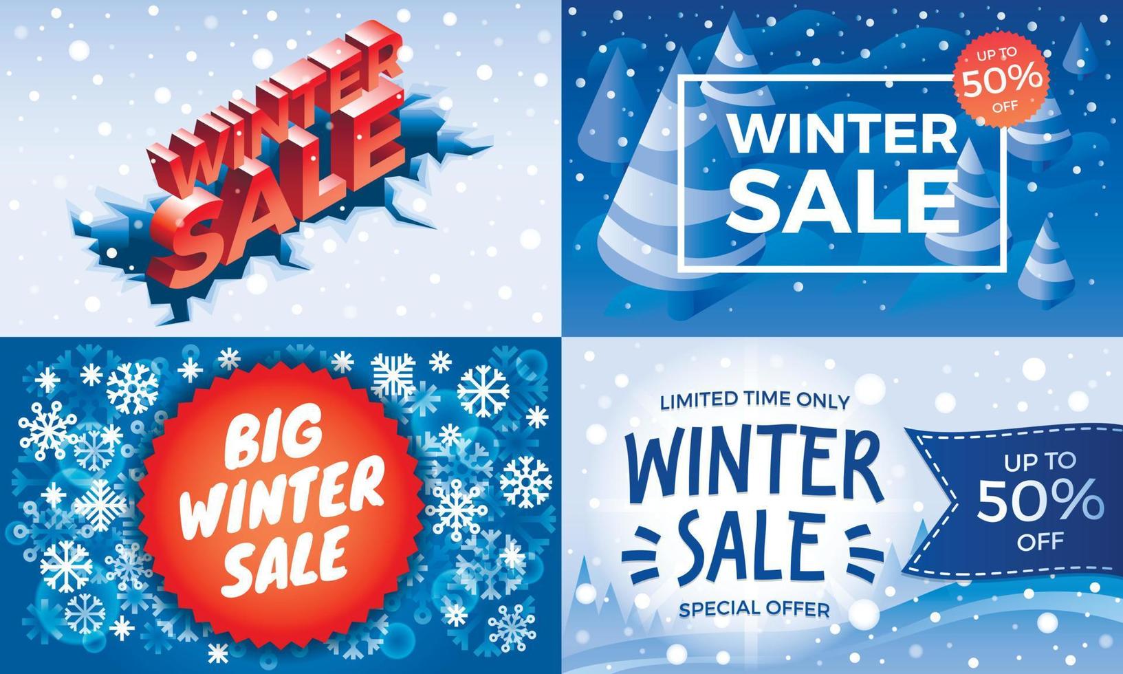 Winter sale banner set, isometric style vector