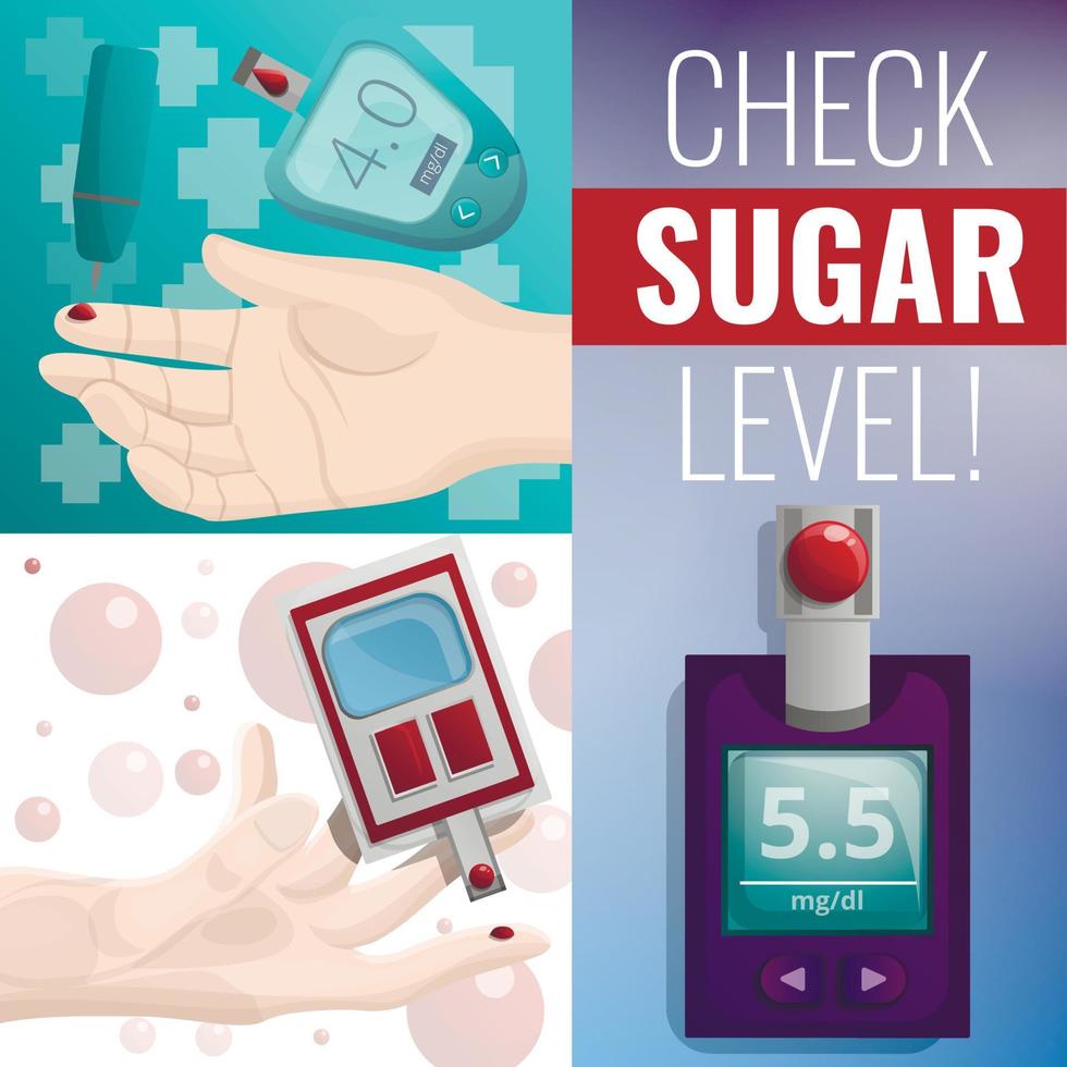 Sugar glucose meter banner set, cartoon style vector