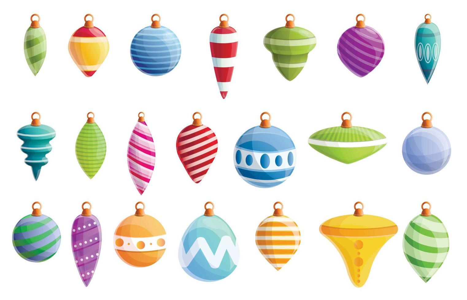 Christmas tree toys icons set, cartoon style vector