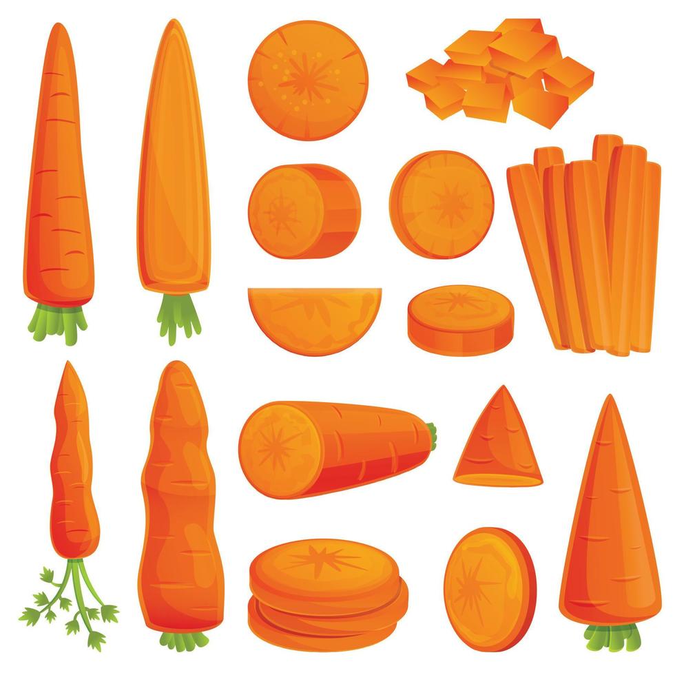Carrot icons set, cartoon style vector
