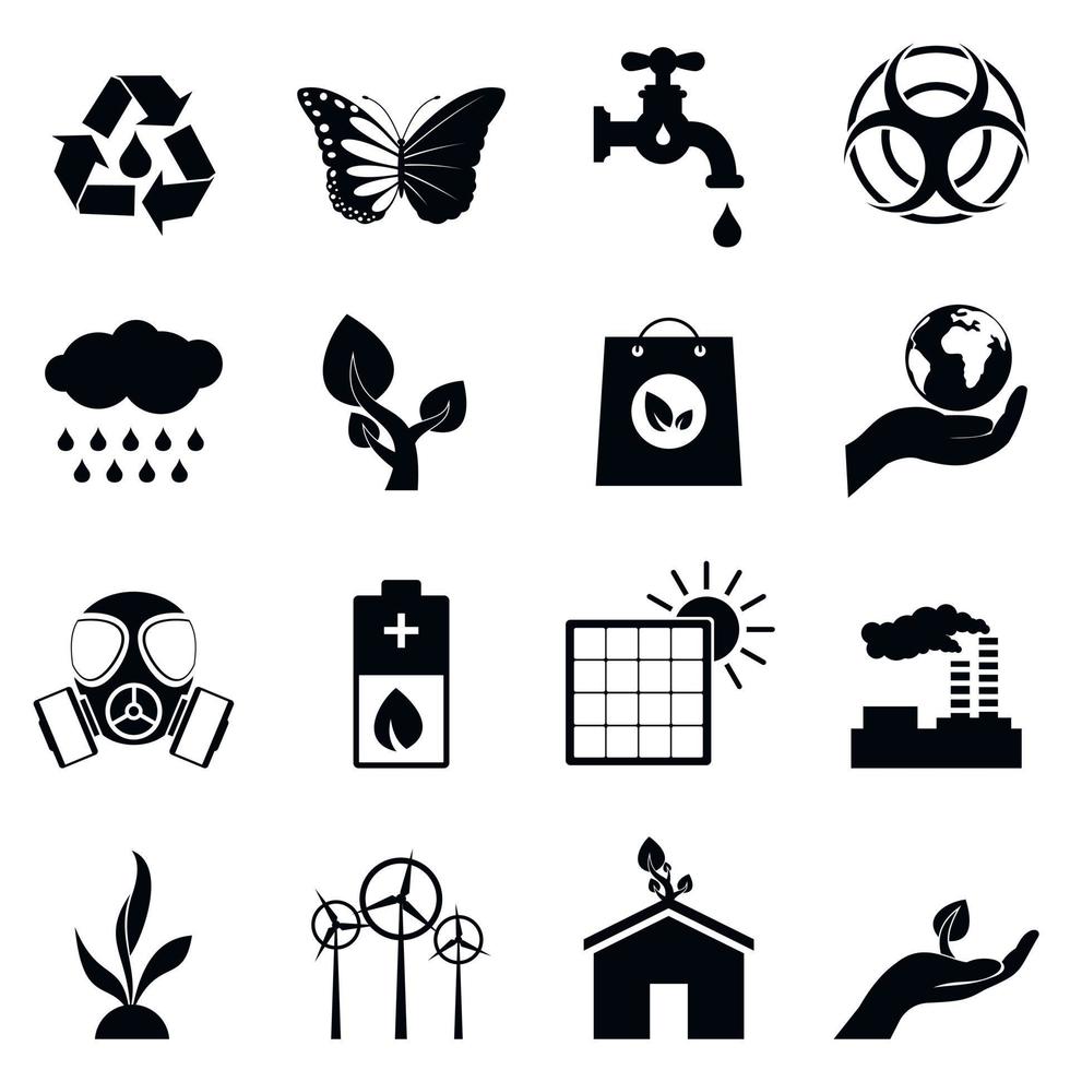 conjunto de iconos negros de ecología universal vector