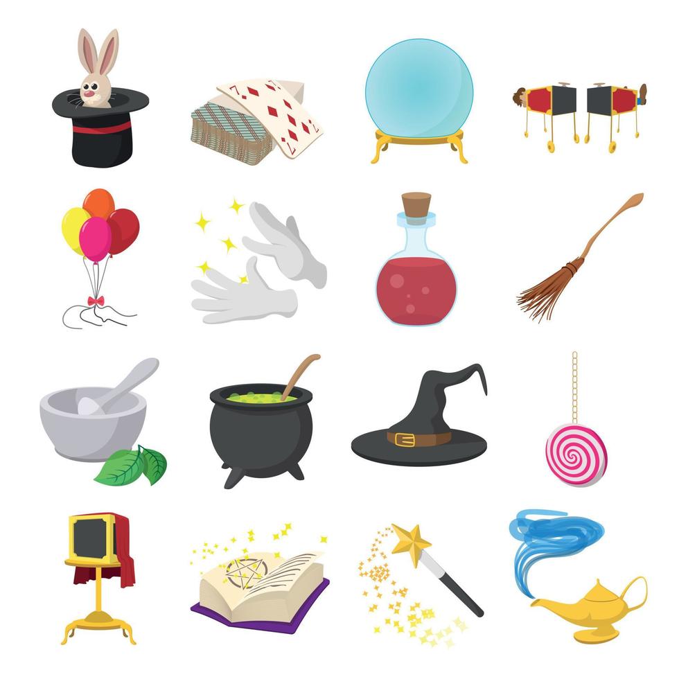 Magic cartoon icons set vector