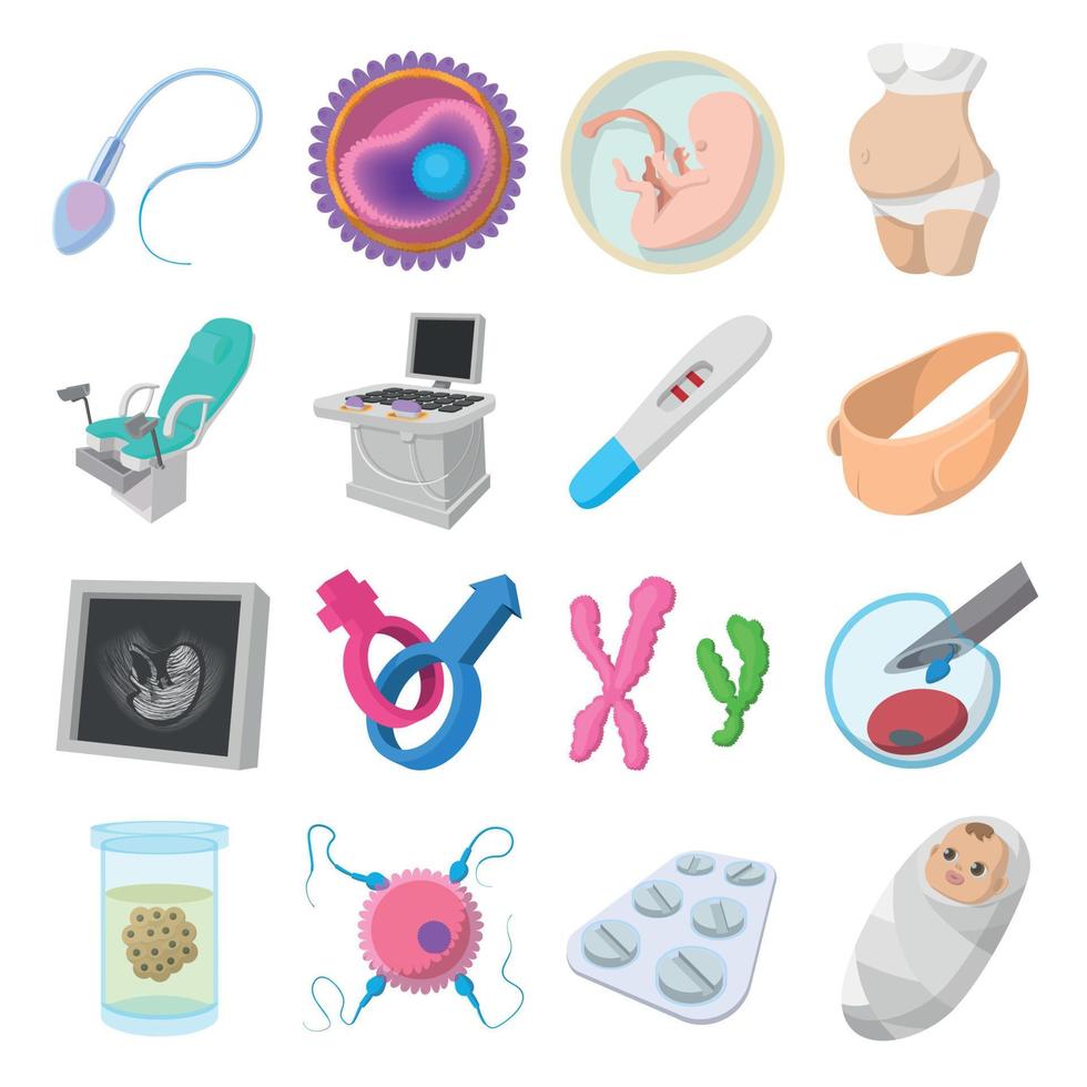 Pregnancy cartoon icons set vector