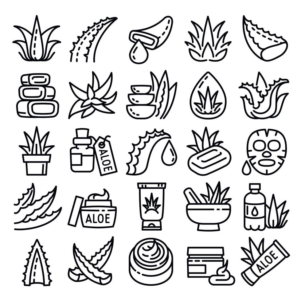 Aloe icons set, outline style vector