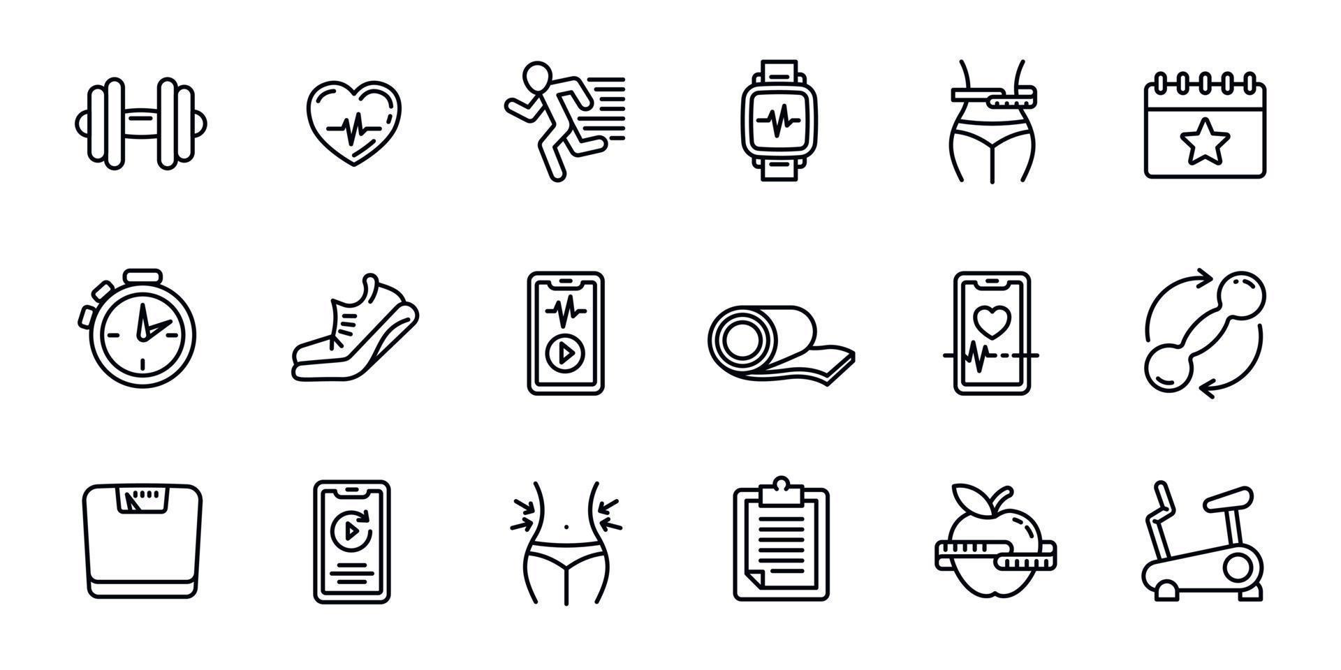 Apps for fitness icons set, outline style vector