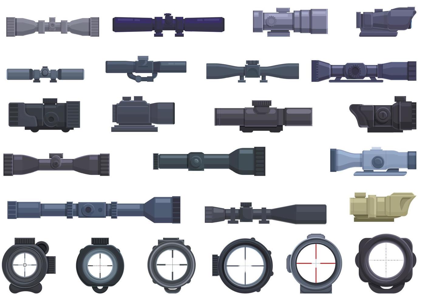 Telescopic sight icons set, cartoon style vector