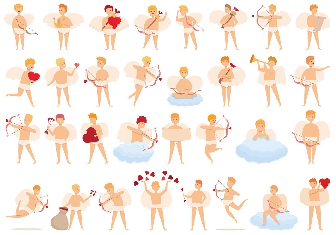 iconos de cupido establecer vector de dibujos animados. ángel querubín