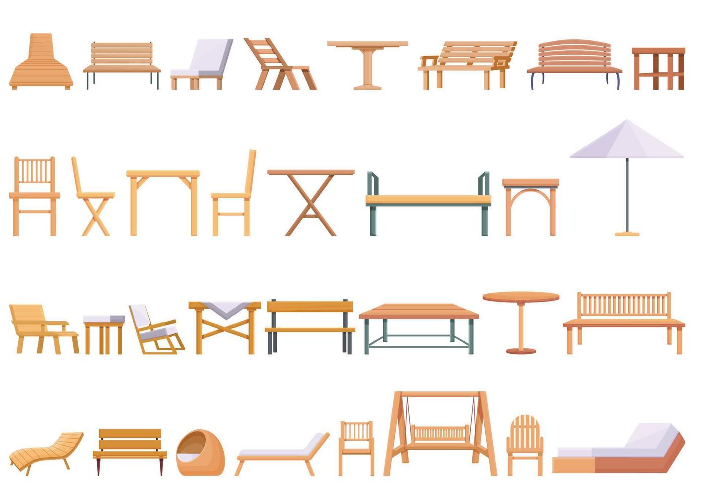 Outdoor furniture icons set, cartoon style vector