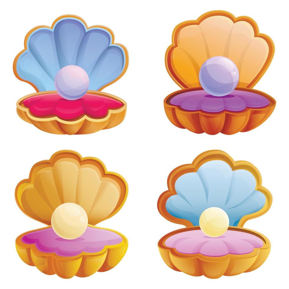 Pearls icons set, cartoon style vector