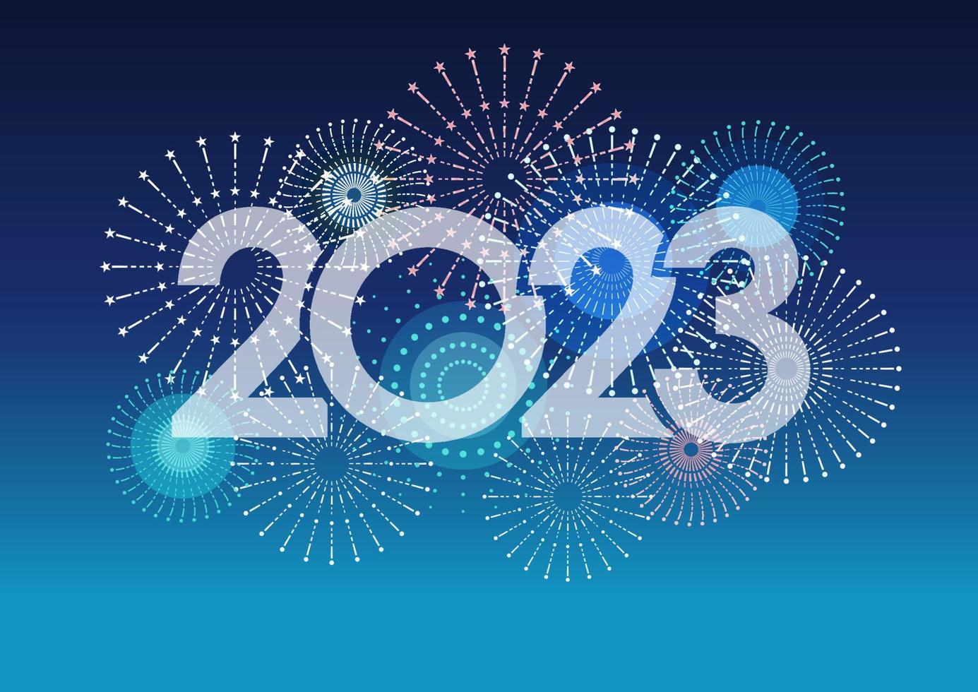 The Year 2023 Logo And Fireworks With Text Space On A Blue Background. Vector illustration Celebrating The New Year.