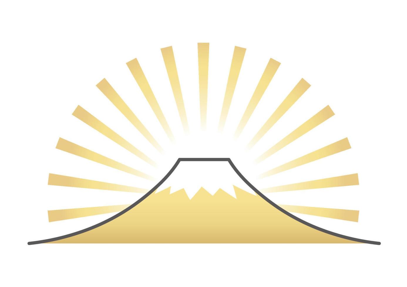 New Years Auspicious Greeting Symbol With Mount Fuji And Sunbeams. vector