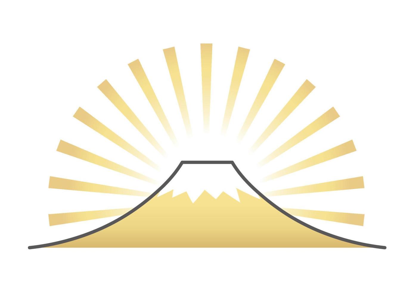 New Years Auspicious Greeting Symbol With Mount Fuji And Sunbeams. vector