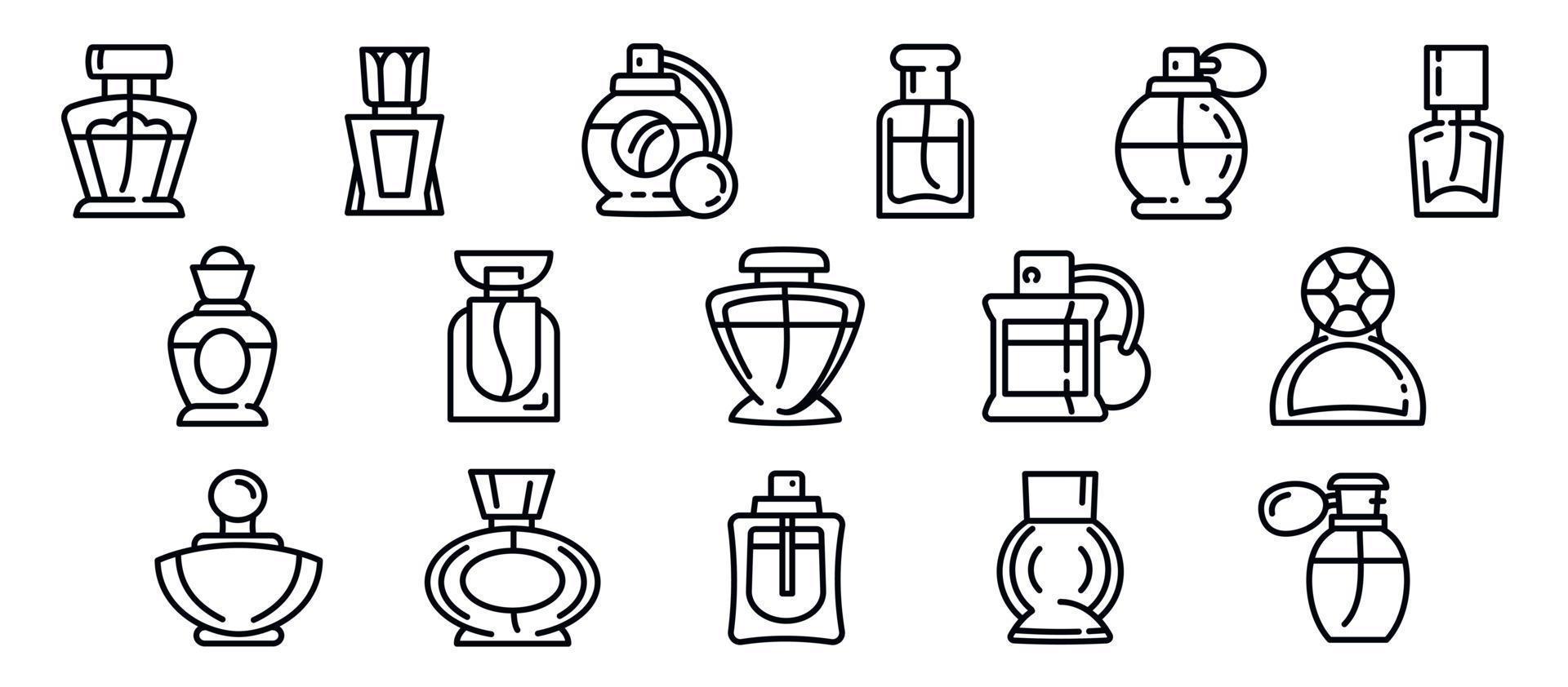 Fragrance bottles icons set, outline style vector