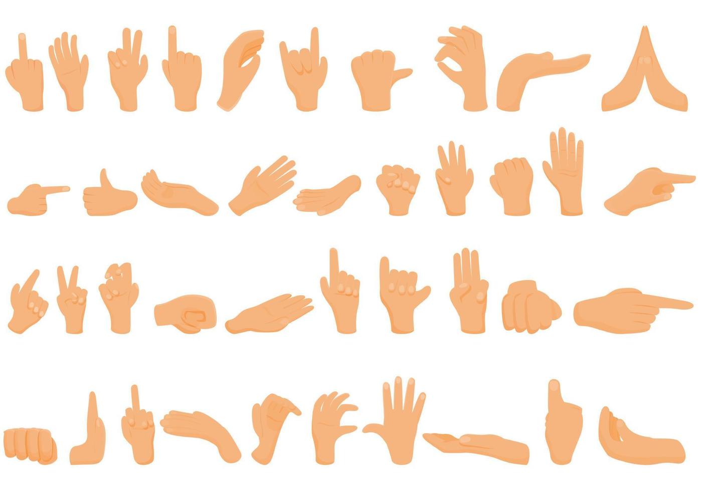 Hand gestures icons set, cartoon style vector