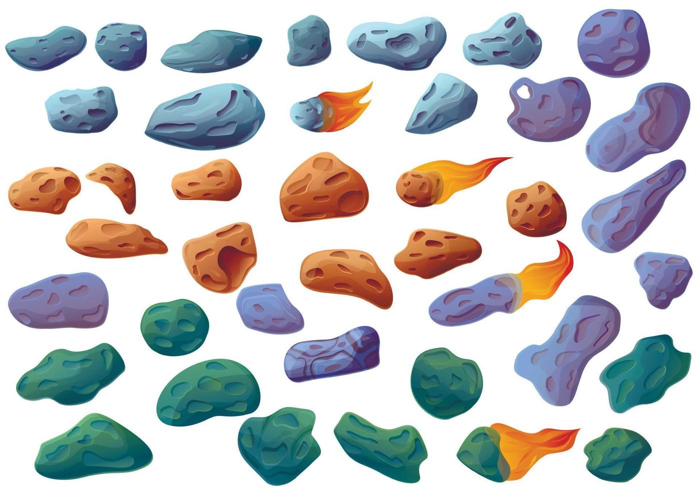 Asteroid icons set, cartoon style vector