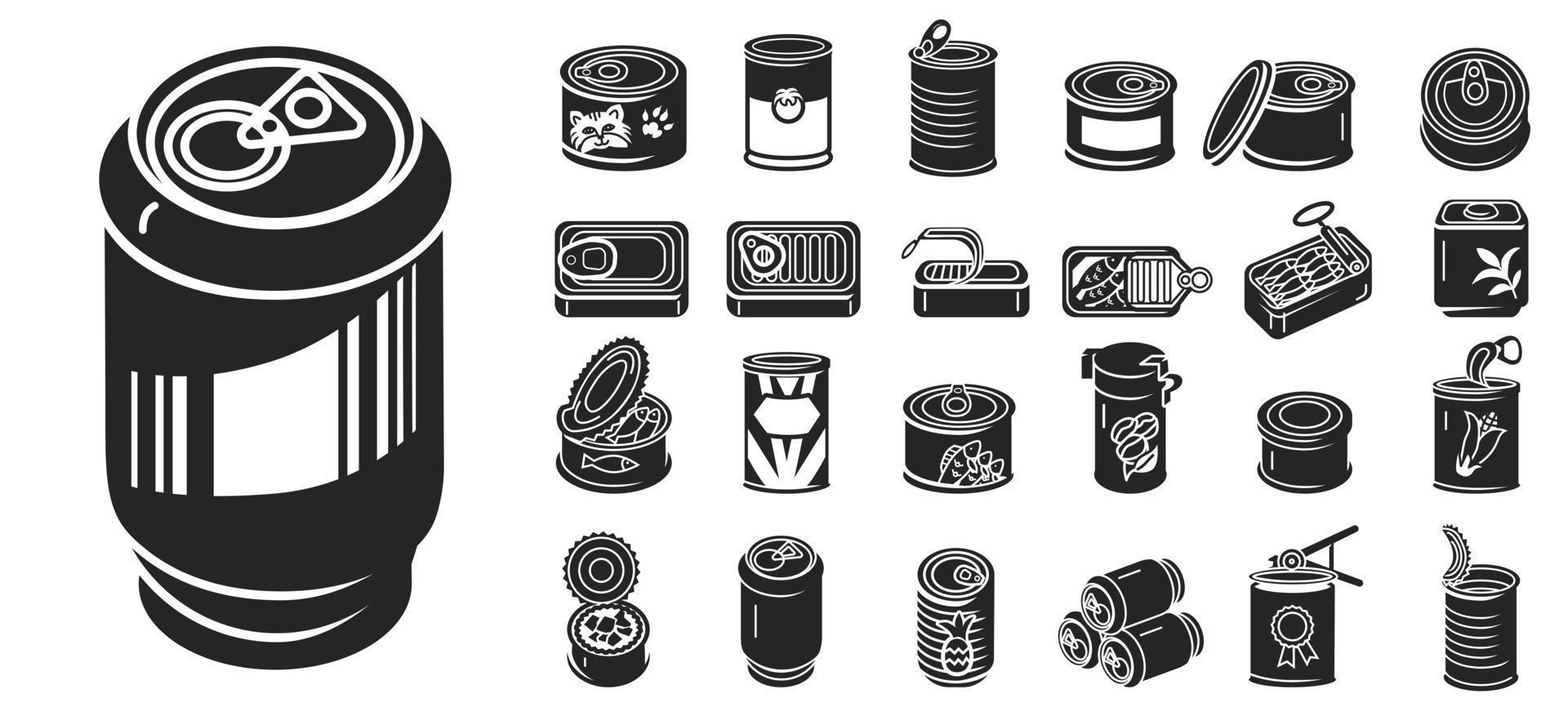 Tin can icons set, simple style vector