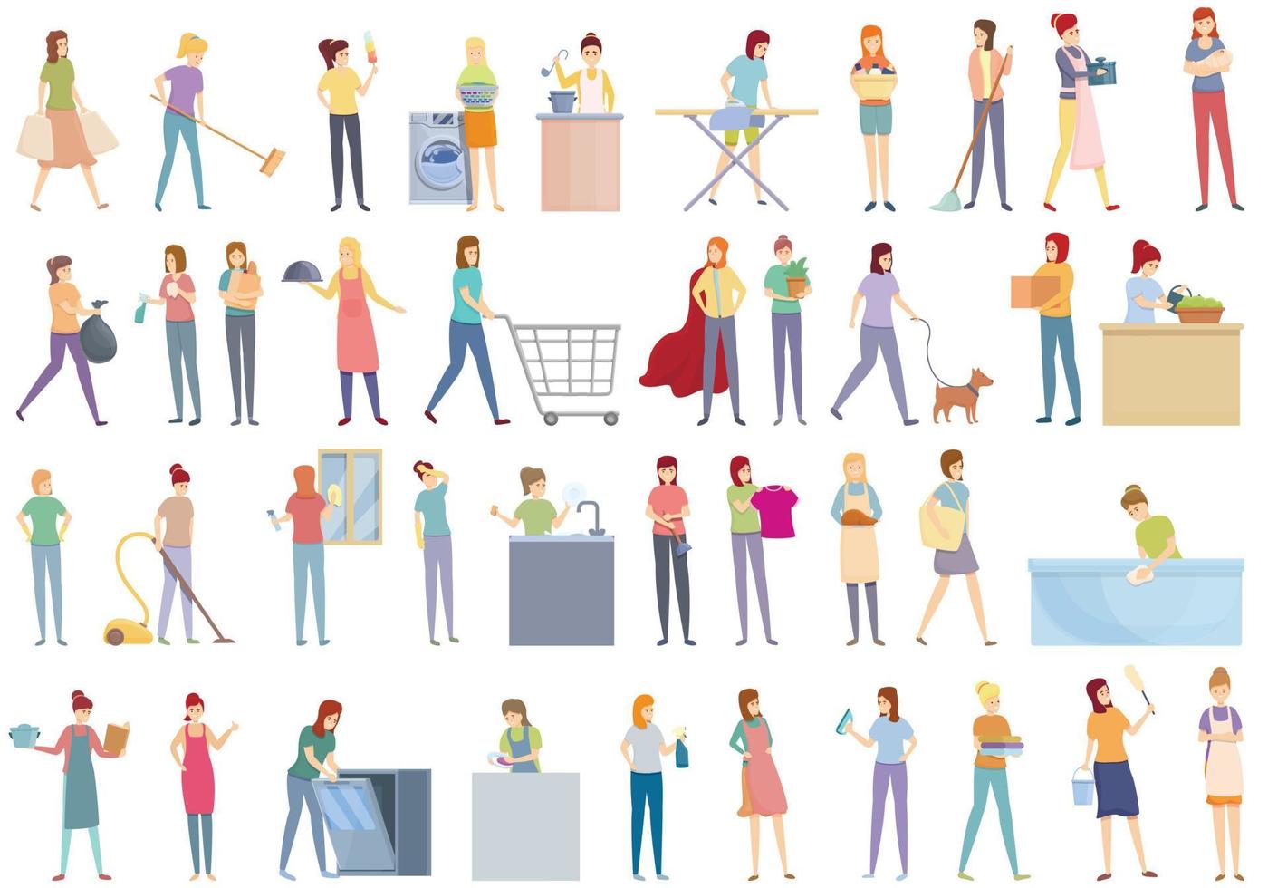 Housewife icons set, cartoon style vector